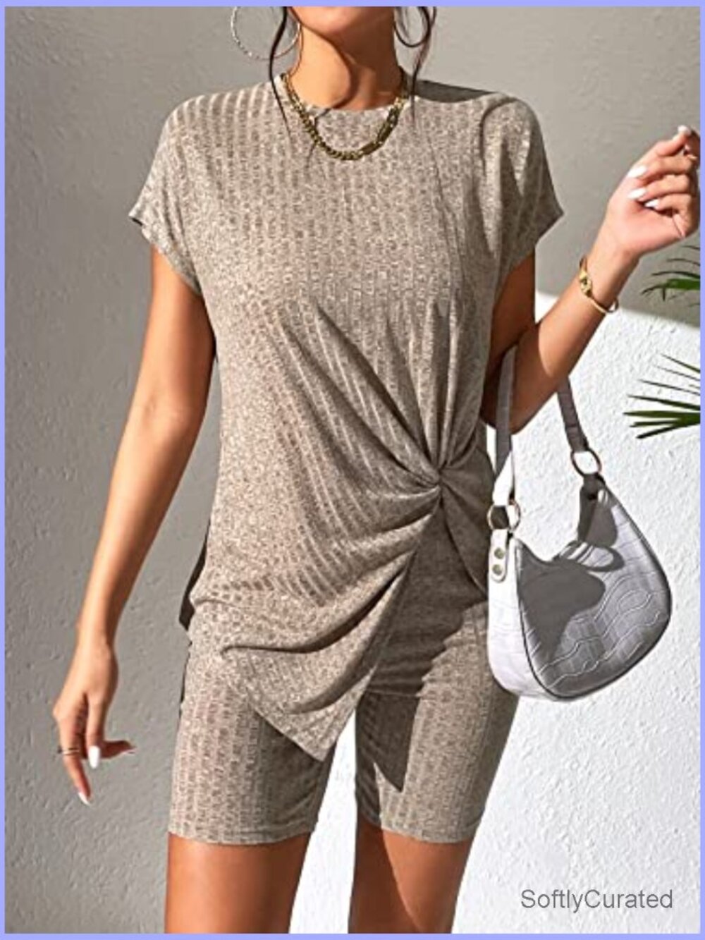 2 Piece Ribbed Twist Top and Biker Shorts Set - Picture 5 of 5